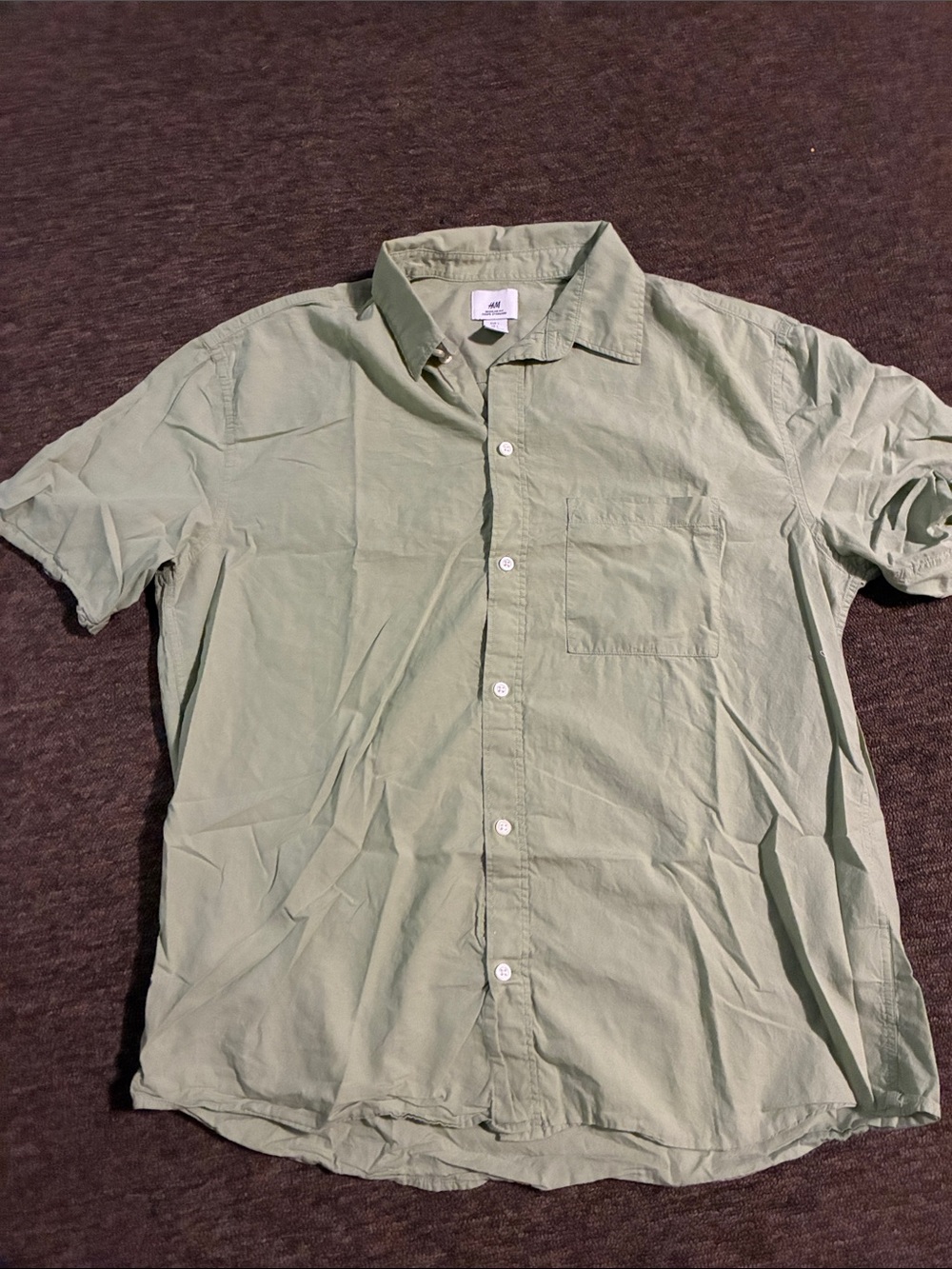H&M Light Sage Short-Sleeve Button-Down Shirt